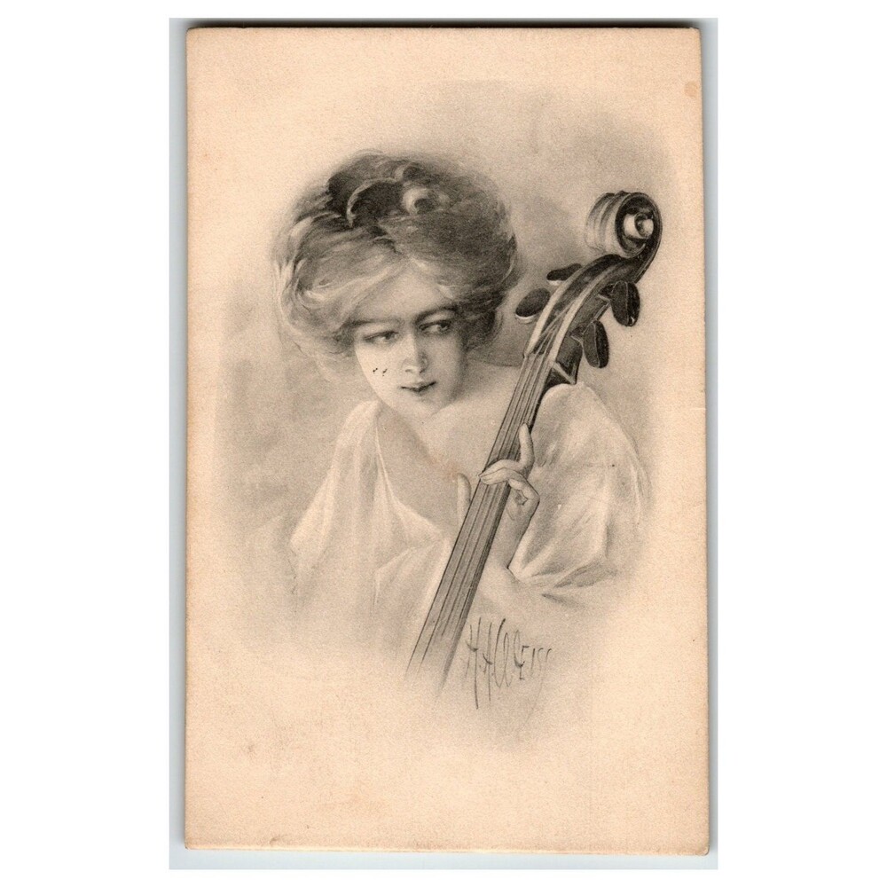 1911 H.H. Gossen Art Postcard Woman Cellist Musician Ashton IL Posted